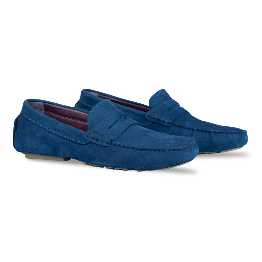 Gary: Mocassin Homme - Daim N' Bleu Indigo - Bleather Maroc