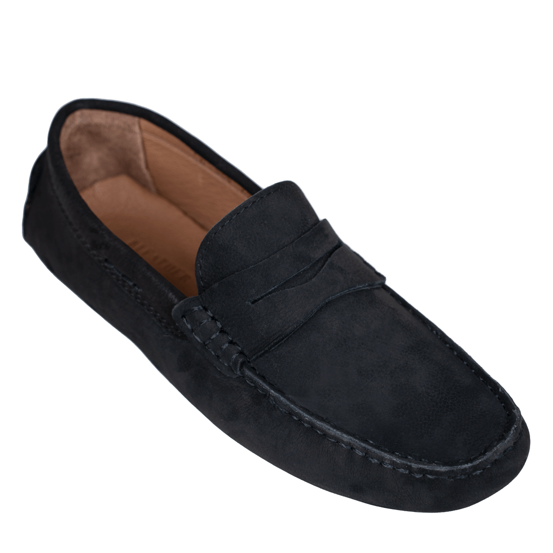 Gary: Mocassin Homme - Daim Noir - Bleather Maroc