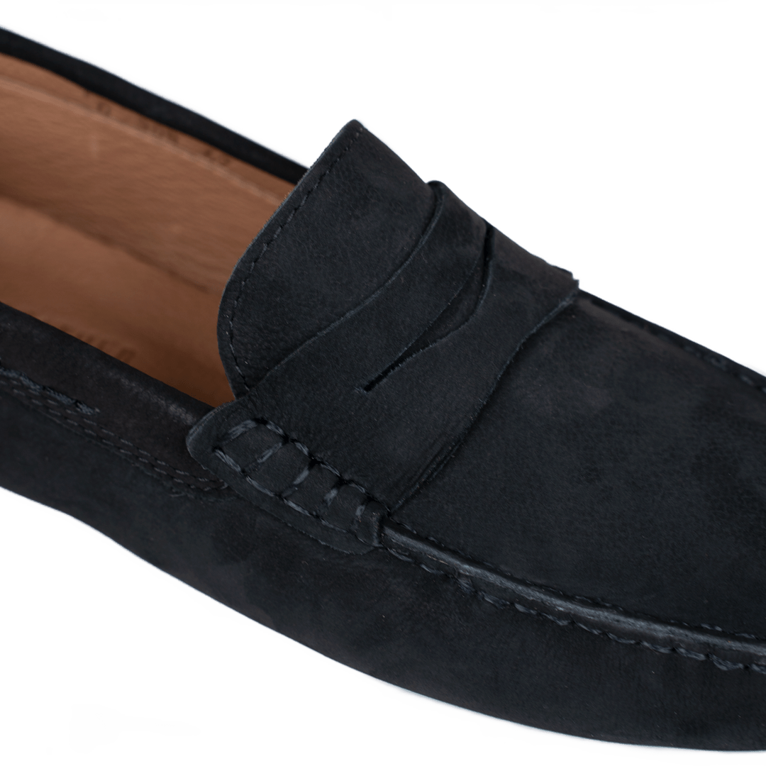 Gary: Mocassin Homme - Daim Noir - Bleather Maroc