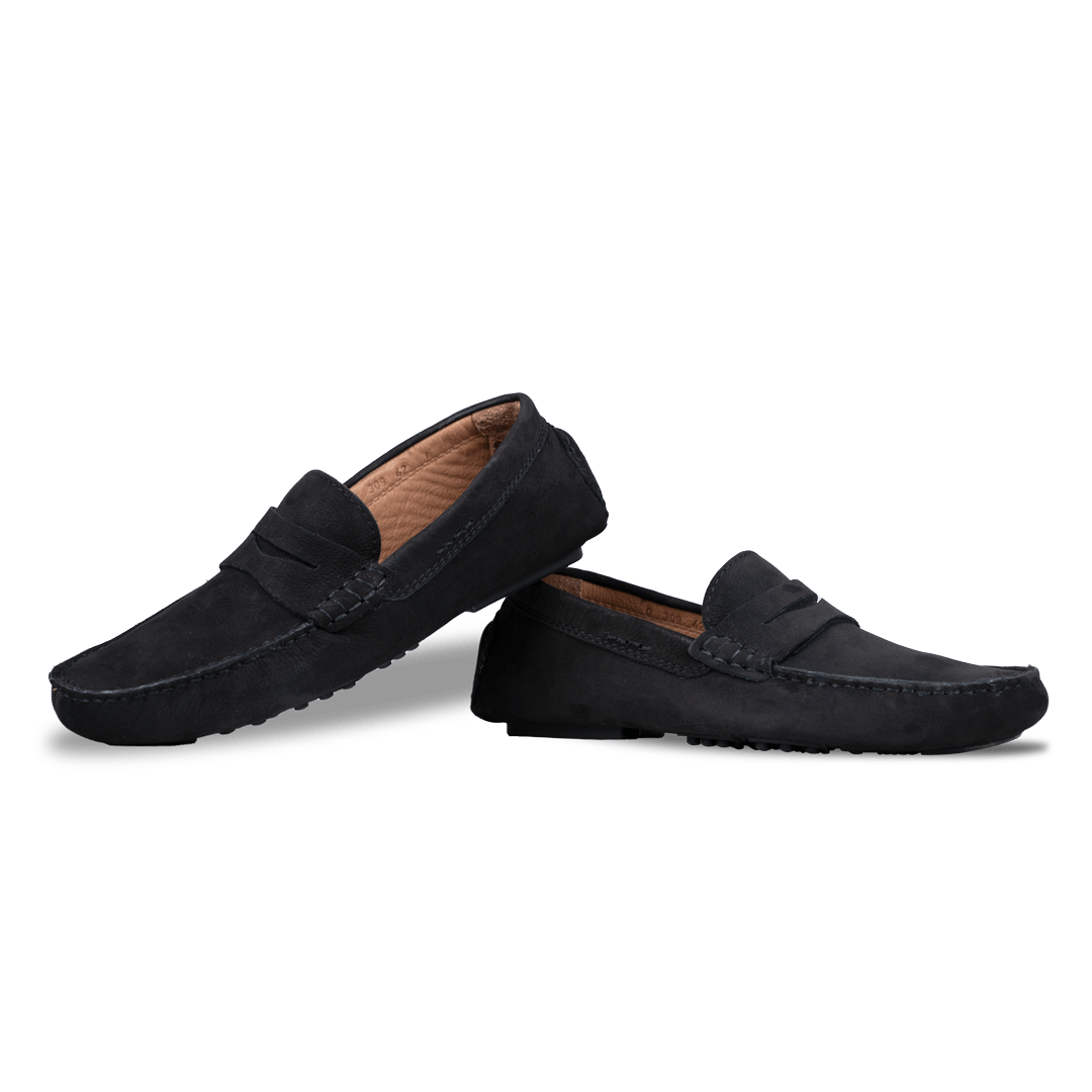 Gary: Mocassin Homme - Daim Noir - Bleather Maroc