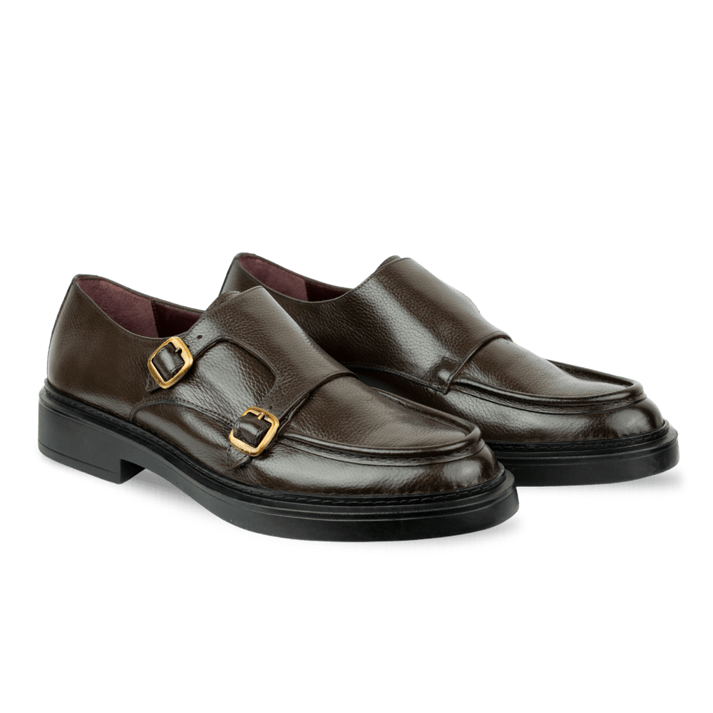 Harold: Chaussures à boucles - Cuir Marron - Bleather Maroc