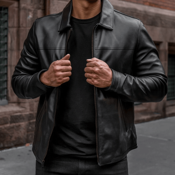 Heritage: Jacket Hommes - Cuir Noir - Bleather Maroc