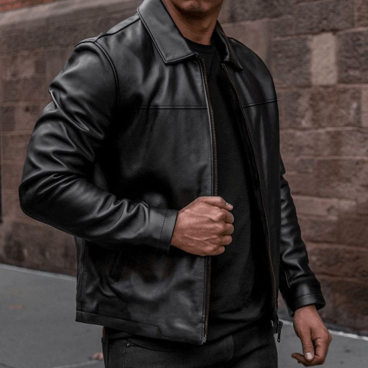 Heritage: Jacket Hommes - Cuir Noir - Bleather Maroc