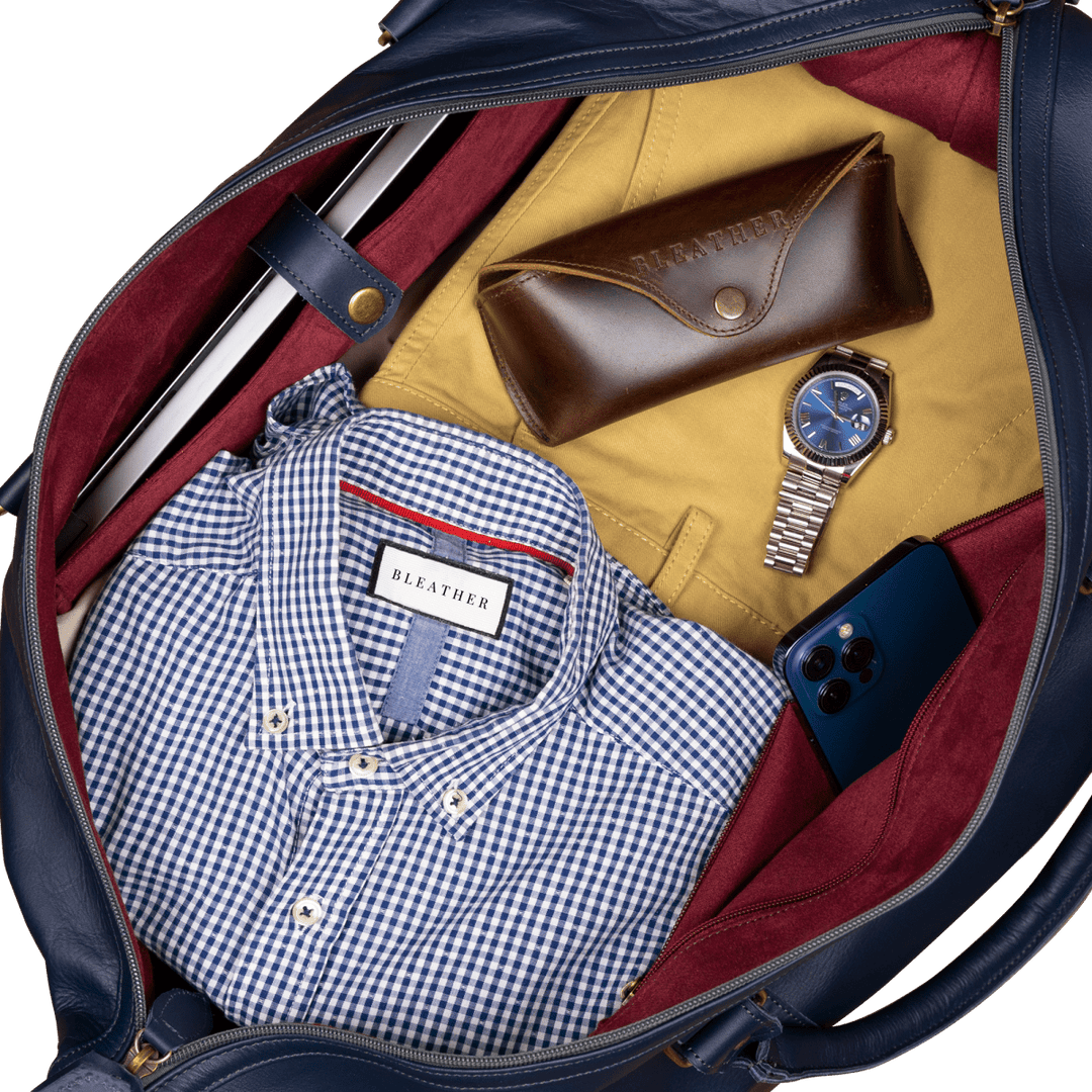 Imperial Essence: Sac de Voyage - Cuir Bleu - Bleather Maroc