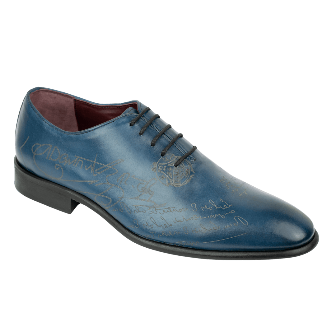 Landon: Richelieu Homme - Cuir Bleu gravé - Bleather Maroc