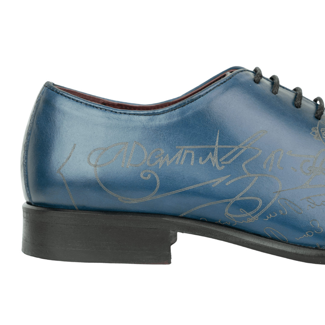 Landon: Richelieu Homme - Cuir Bleu gravé - Bleather Maroc