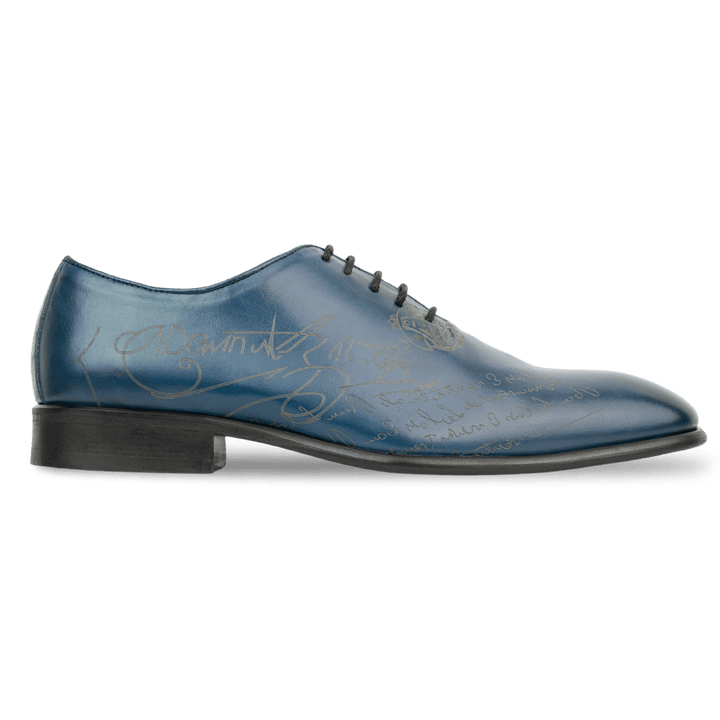 Landon: Richelieu Homme - Cuir Bleu gravé - Bleather Maroc