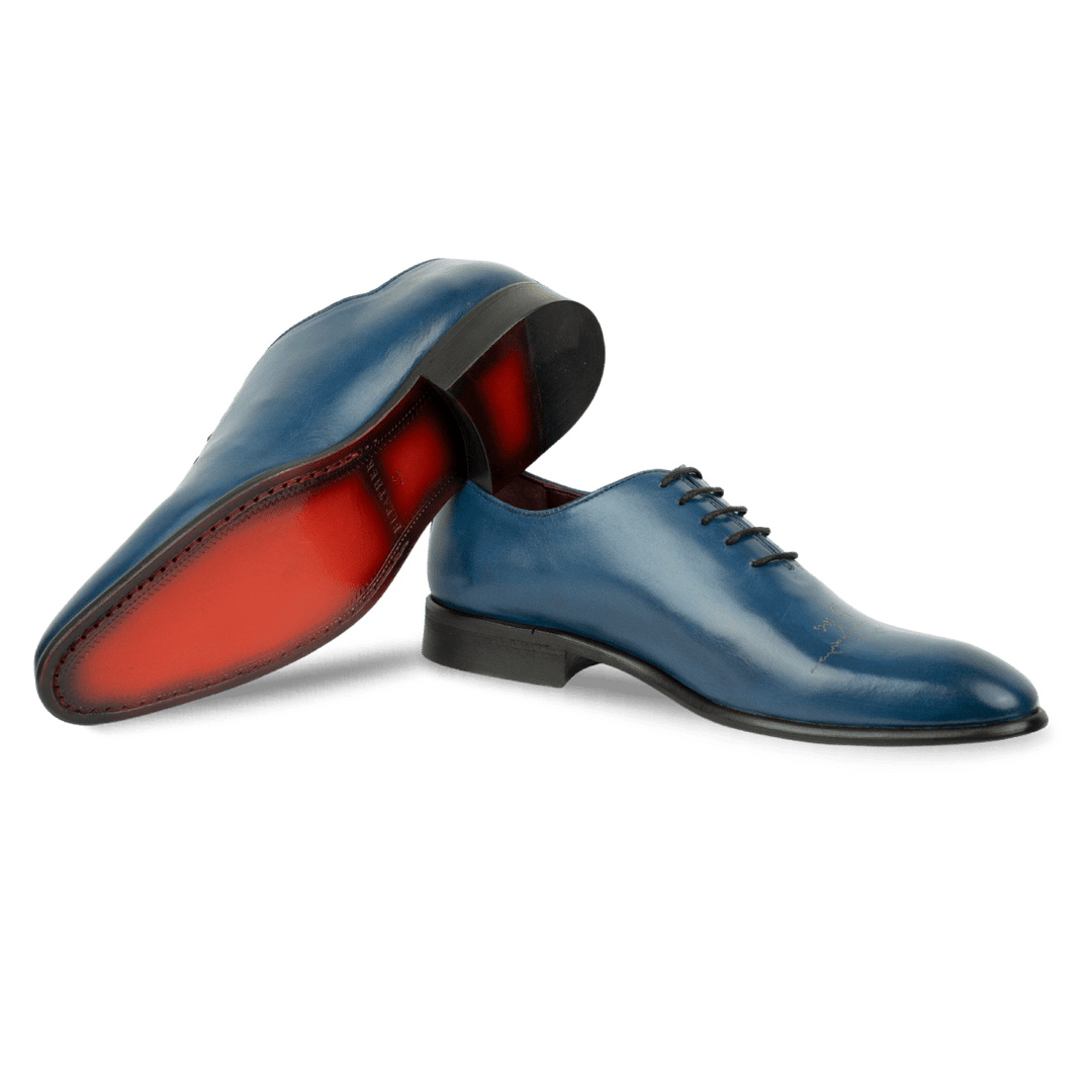 Landon: Richelieu Homme - Cuir Bleu gravé - Bleather Maroc