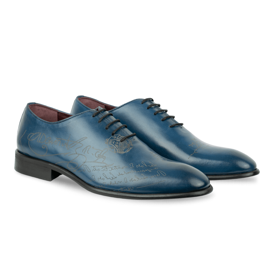 Landon: Richelieu Homme - Cuir Bleu gravé - Bleather Maroc