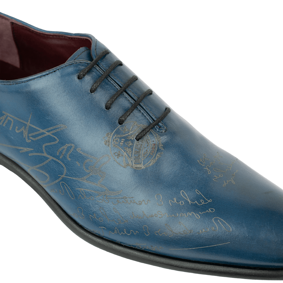 Landon: Richelieu Homme - Cuir Bleu gravé - Bleather Maroc