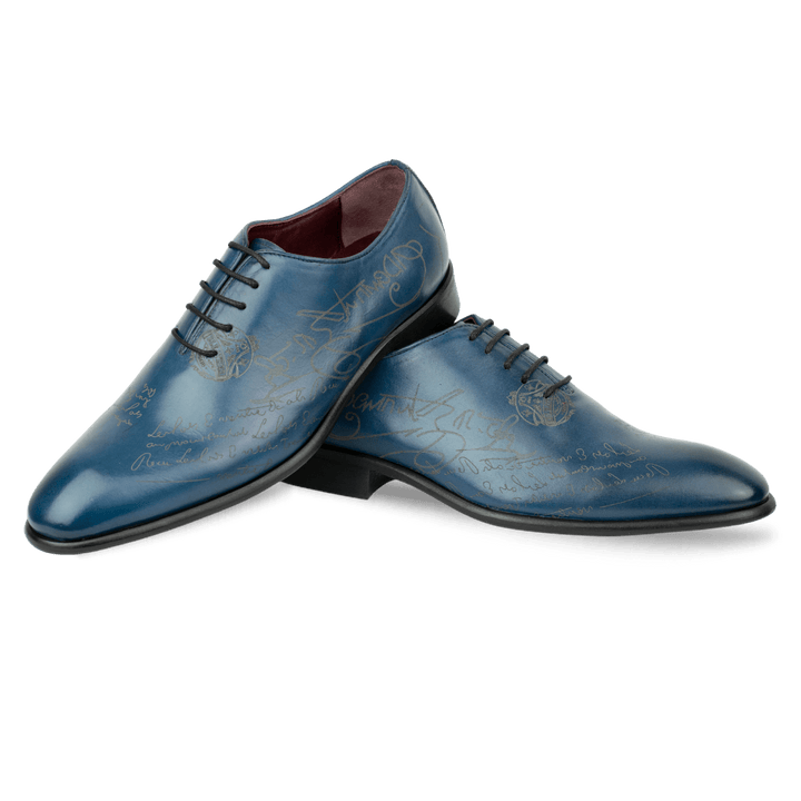 Landon: Richelieu Homme - Cuir Bleu gravé - Bleather Maroc