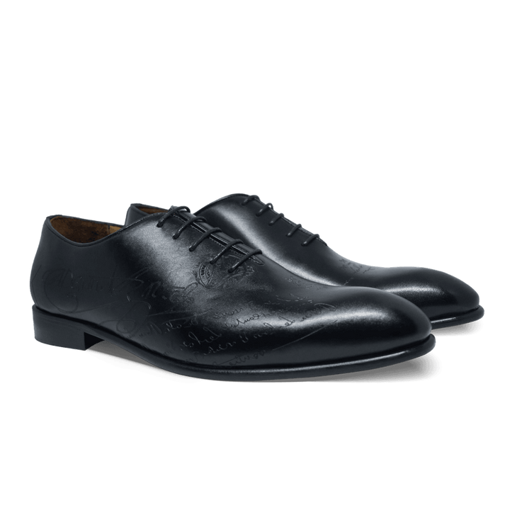 Landon: Richelieu Homme - Cuir Noir gravé - Bleather Maroc