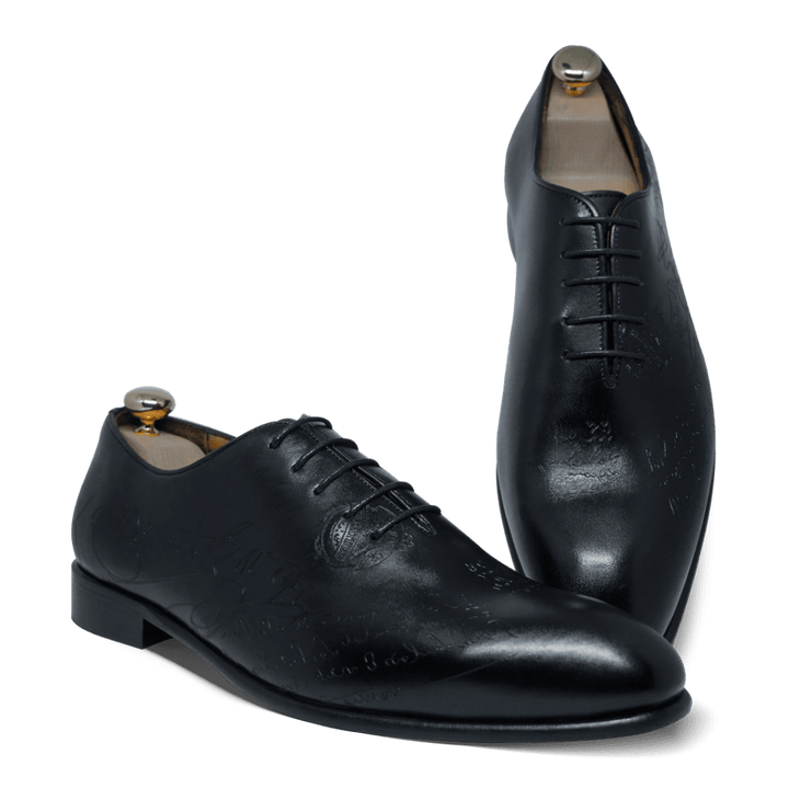 Landon: Richelieu Homme - Cuir Noir gravé - Bleather Maroc