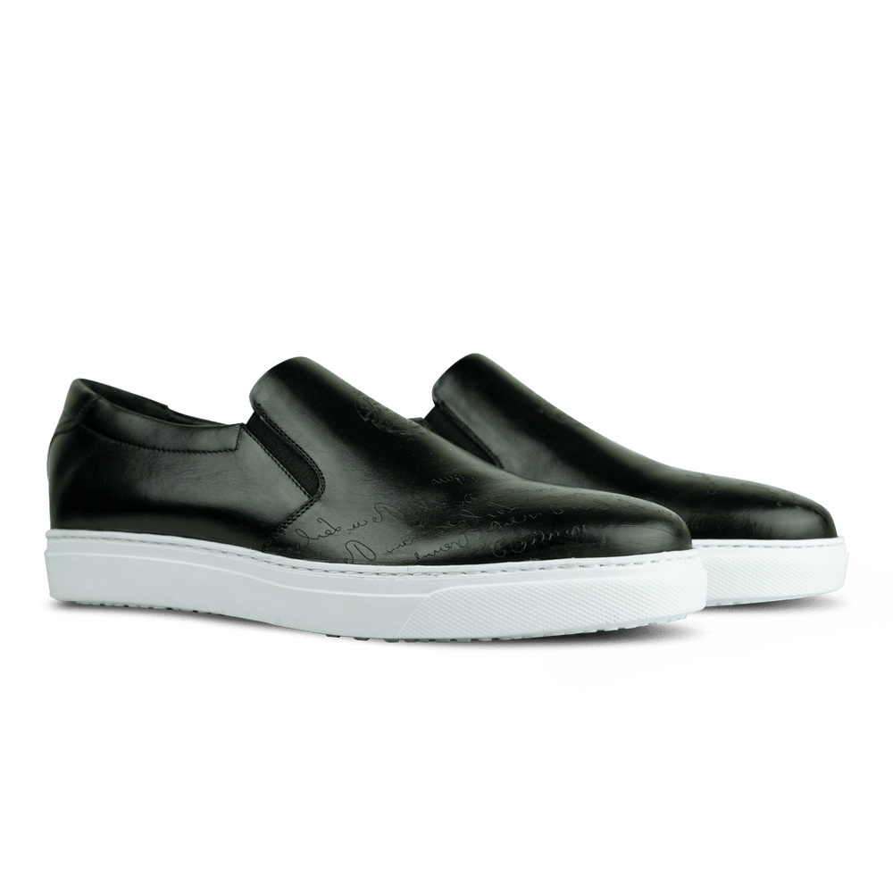 Lurgan: Sneakers Homme - Cuir Noir Gravé - Bleather Maroc