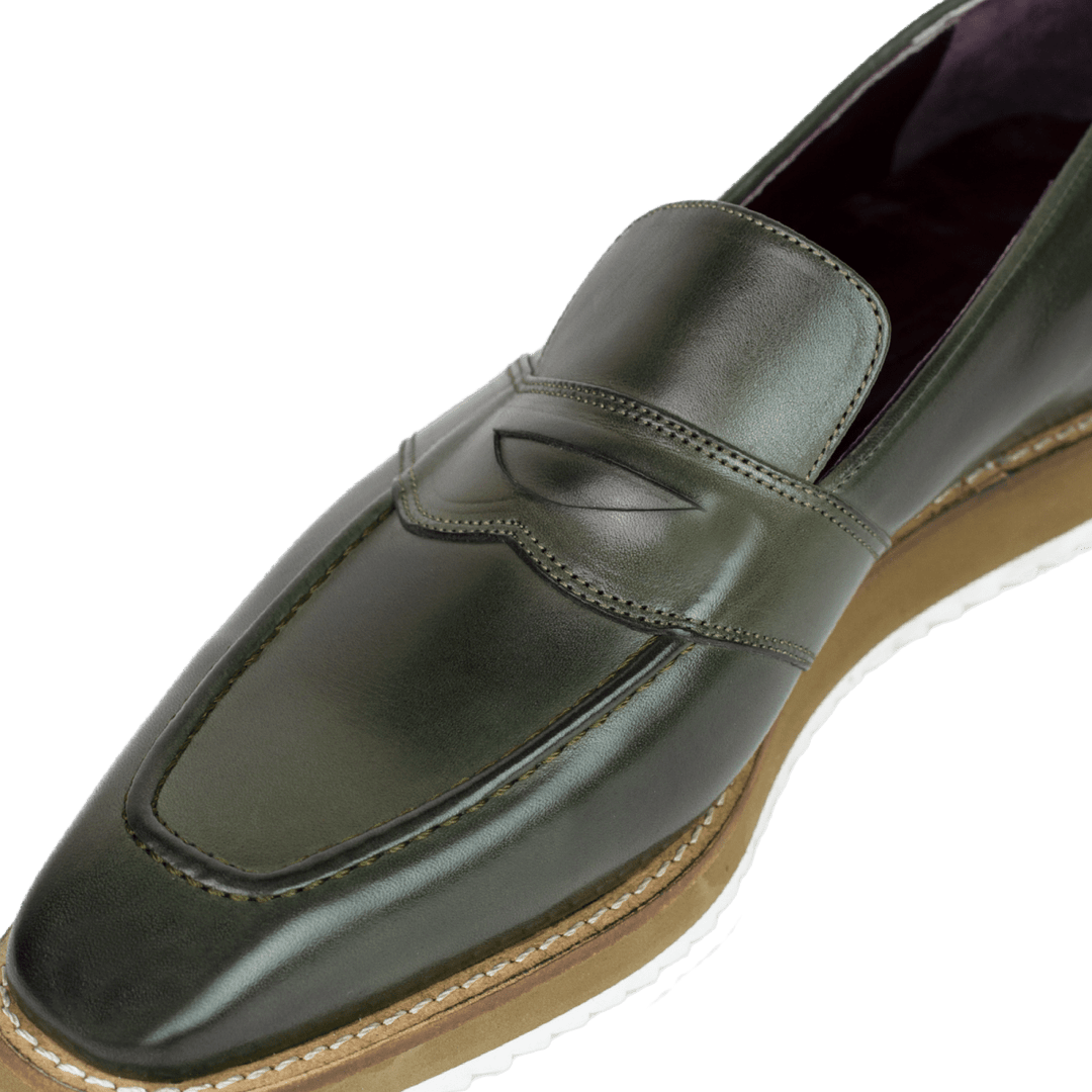 Martine: Mocassin Homme - Cuir Kaki - Bleather Maroc