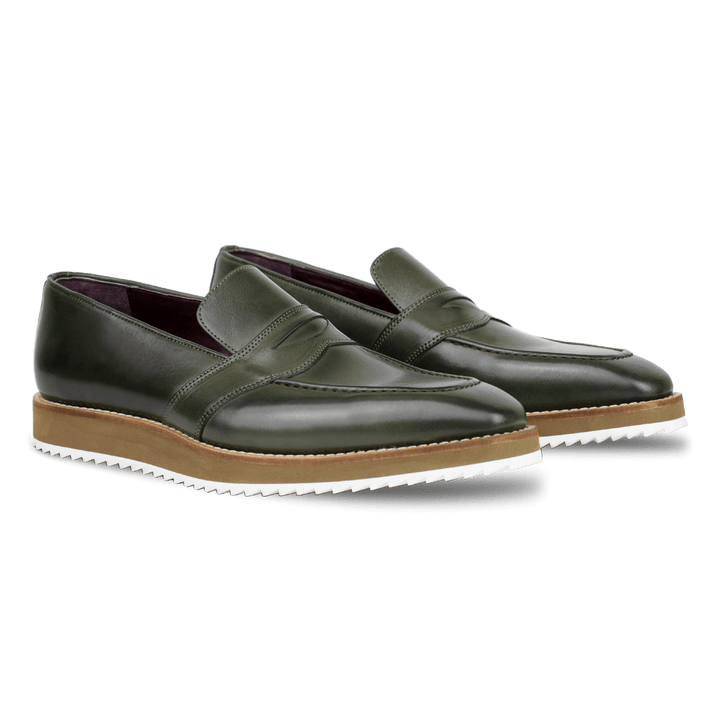 Martine: Mocassin Homme - Cuir Kaki - Bleather Maroc