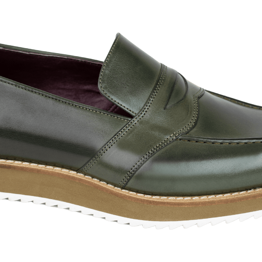 Martine: Mocassin Homme - Cuir Kaki - Bleather Maroc