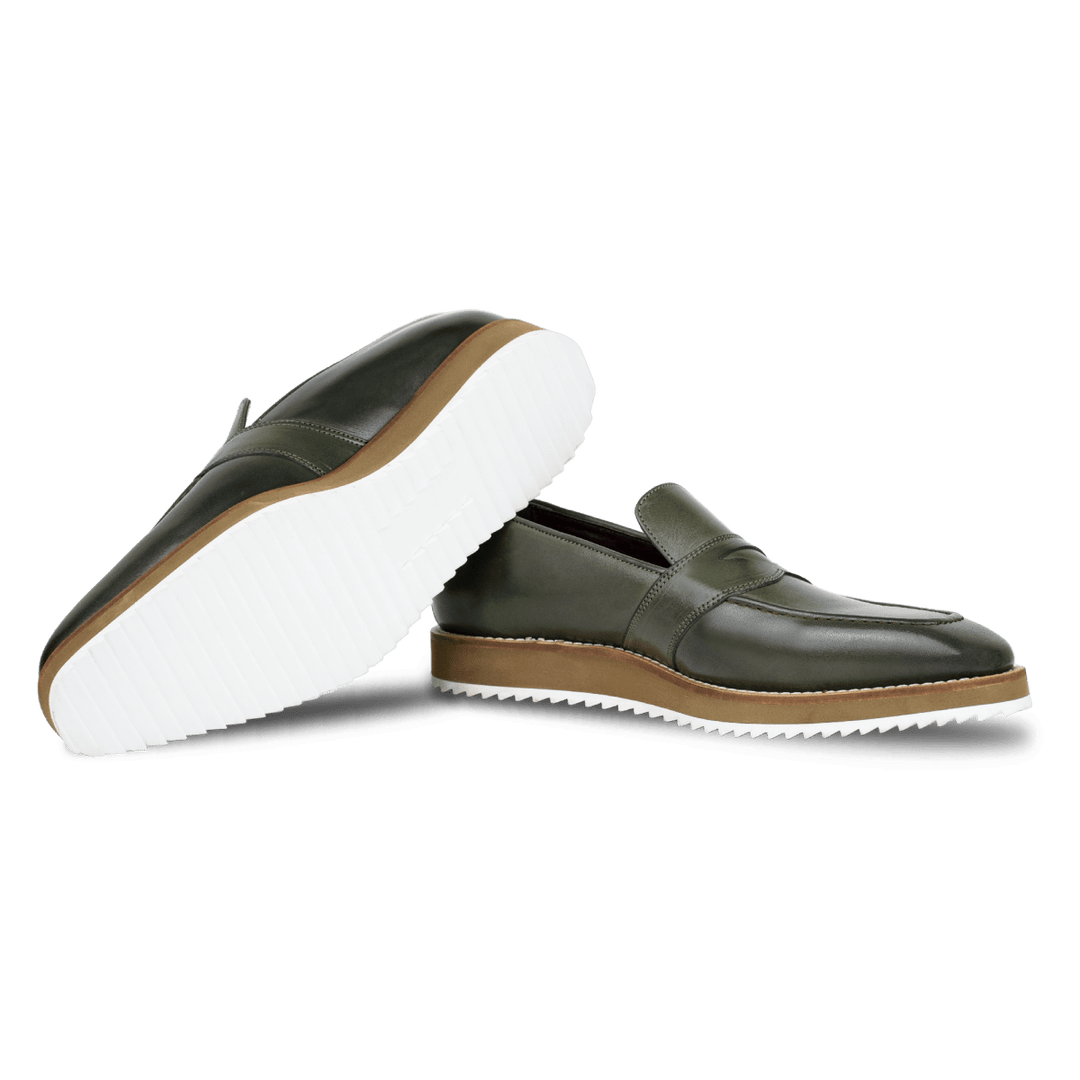 Martine: Mocassin Homme - Cuir Kaki - Bleather Maroc