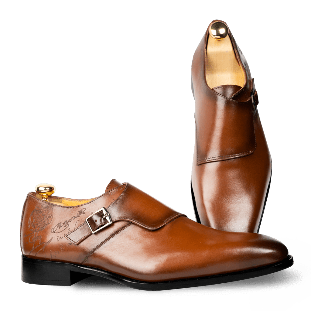 Neilston: Chaussures à boucles - Cuir Cognac - Bleather Maroc