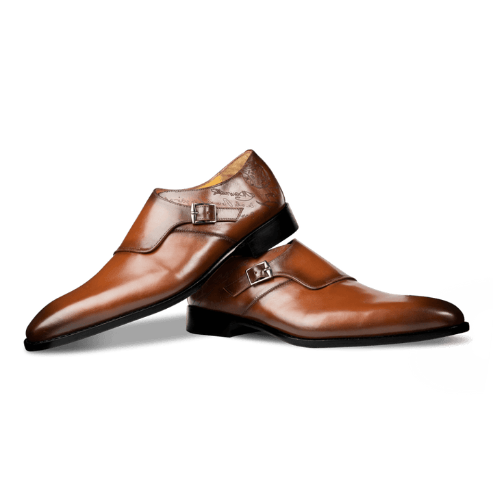 Neilston: Chaussures à boucles - Cuir Cognac - Bleather Maroc