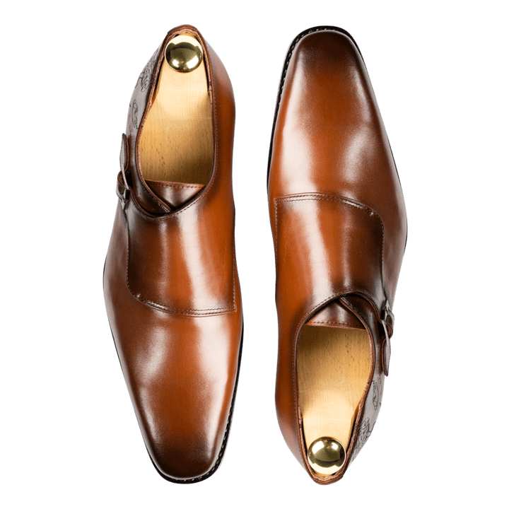 Neilston: Chaussures à boucles - Cuir Cognac - Bleather Maroc