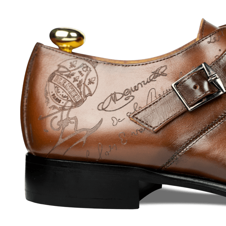 Neilston: Chaussures à boucles - Cuir Cognac - Bleather Maroc