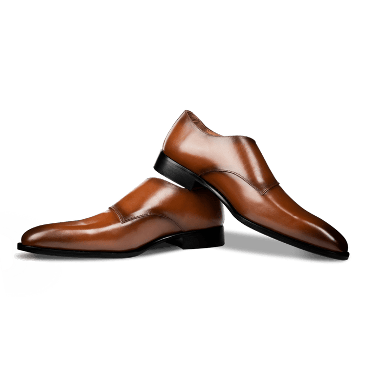 Neilston: Chaussures à boucles - Cuir Cognac - Bleather Maroc