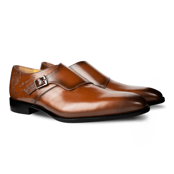 Neilston: Chaussures à boucles - Cuir Cognac - Bleather Maroc