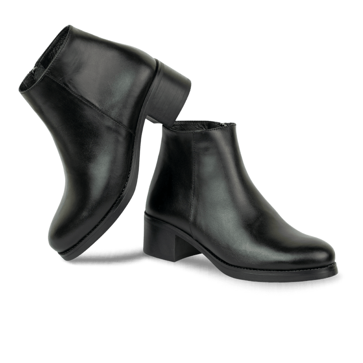 Ophelia : Bottines à talons femmes - Cuir Noir - Bleather Maroc