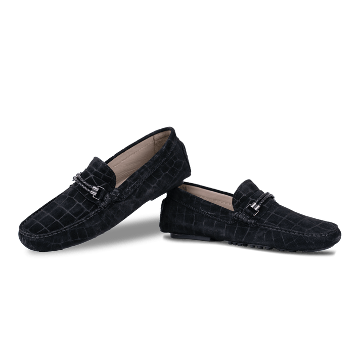 Oscar: Mocassin Homme - Daim Noir - Bleather Maroc