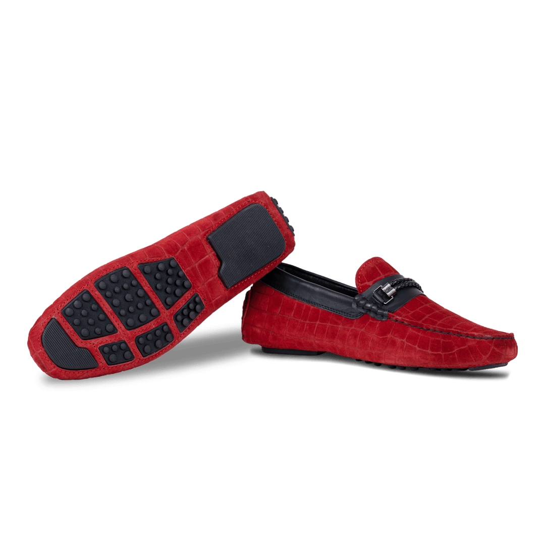 Oscar: Mocassin Homme - Daim Rouge - Bleather Maroc