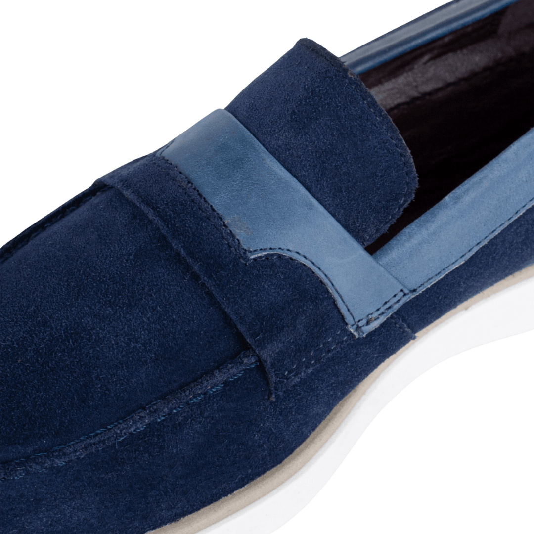 Phelps: Mocassin Homme - Daim Bleu - Bleather Maroc