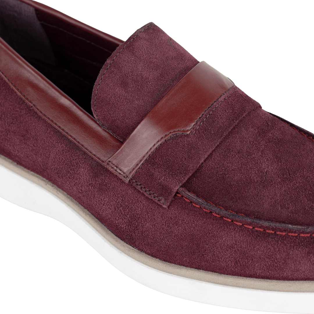 Phelps: Mocassin Homme - Daim Bordeaux - Bleather Maroc