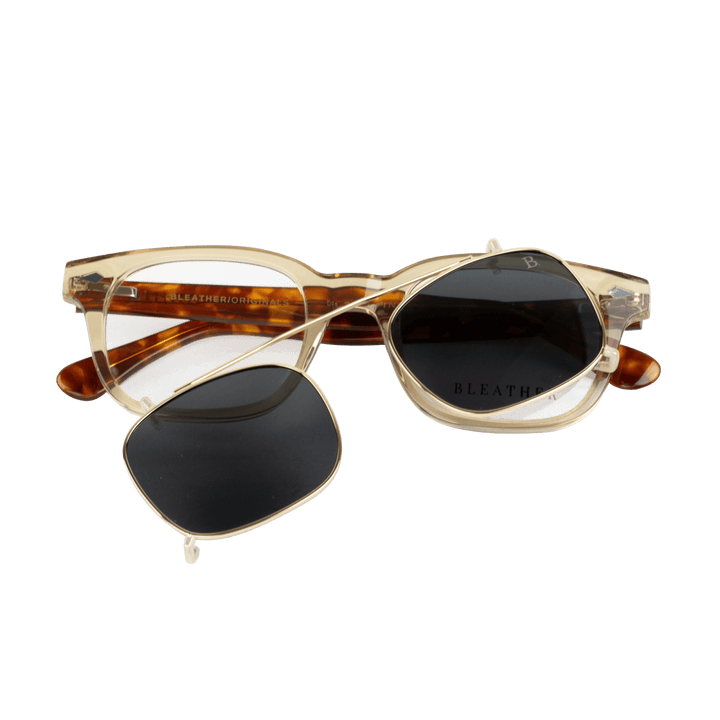 Shield: Lunettes à clips de luxe Havane Clair - Bleather Maroc