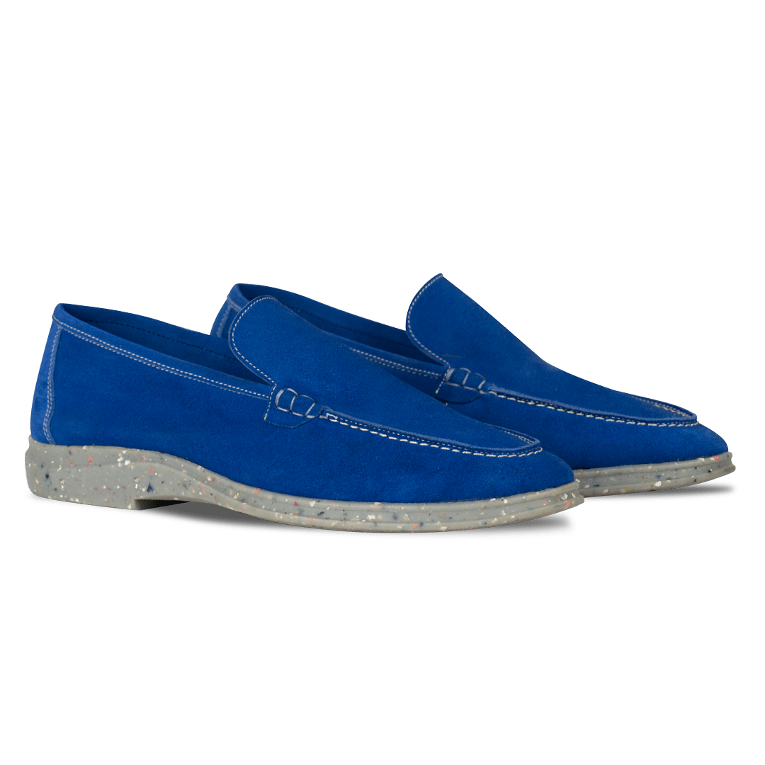 Stewart: Mocassin Homme - Daim Bleu - Bleather Maroc