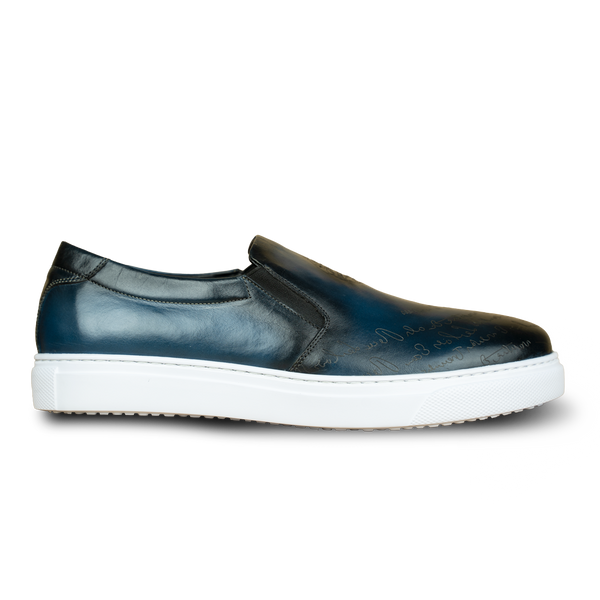 Lurgan: Sneakers Homme - Cuir Bleu Gravé